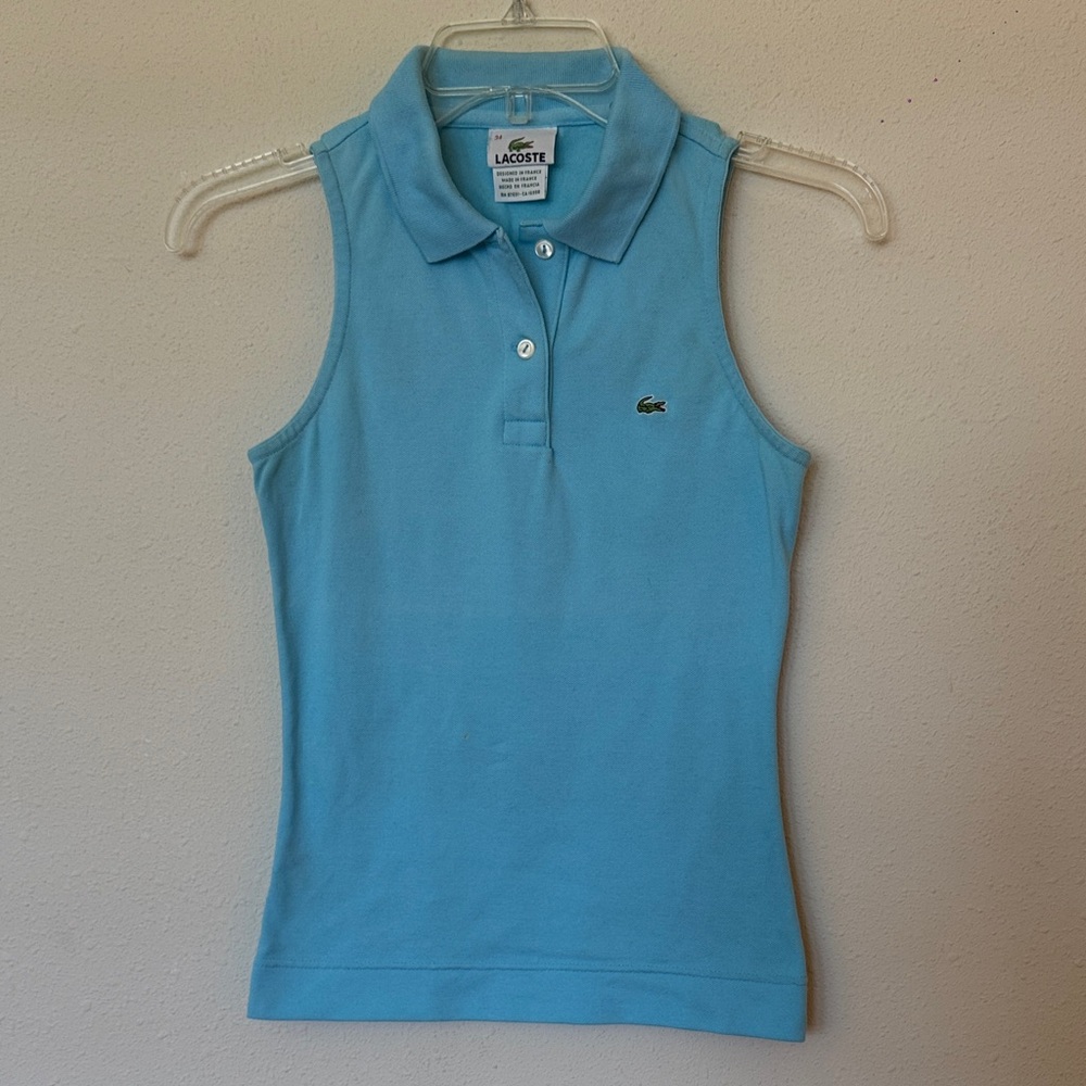 Lacoste Women Light Blue Sleeveless Polo Tank Top Size34